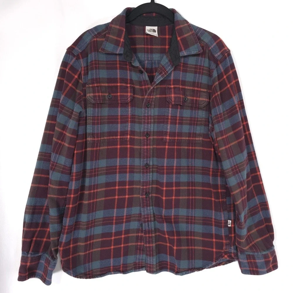 THE NORTH FACE Mens Shirt Plaid MEDIUM Flannel‎ Lined Brown 100% Cotton